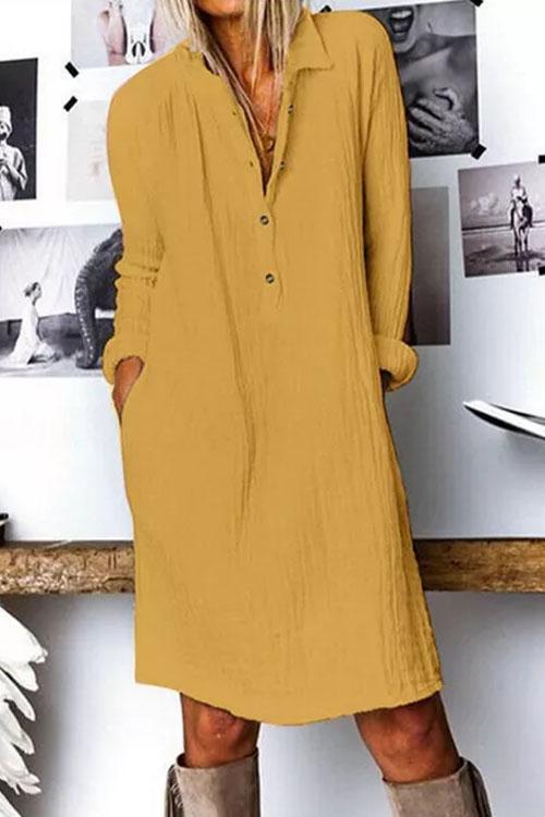 Robe Chemise en Coton et Lin, à Revers