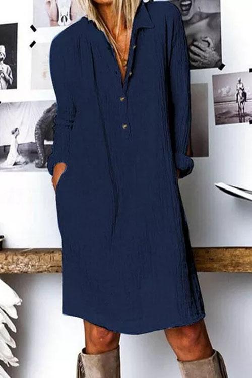 Robe Chemise en Coton et Lin, à Revers