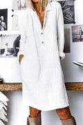 Robe Chemise en Coton et Lin, à Revers