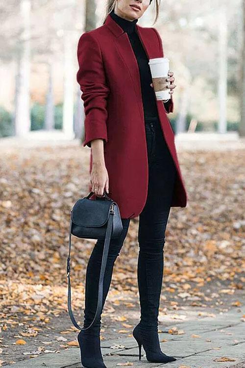 Manteau Long Col Montant, Style Officier