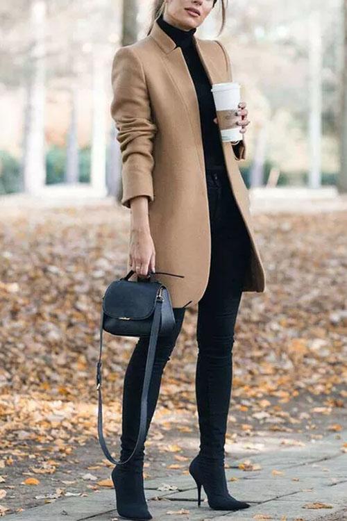 Manteau Long Col Montant, Style Officier