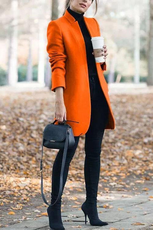 Manteau Long Col Montant, Style Officier