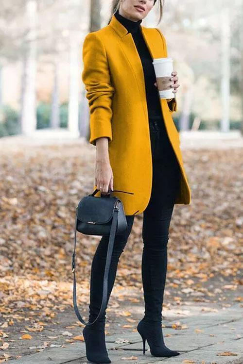 Manteau Long Col Montant, Style Officier