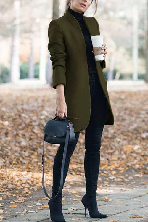 Manteau Long Col Montant, Style Officier