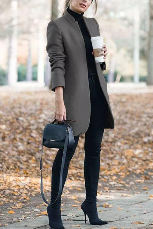 Manteau Long Col Montant, Style Officier