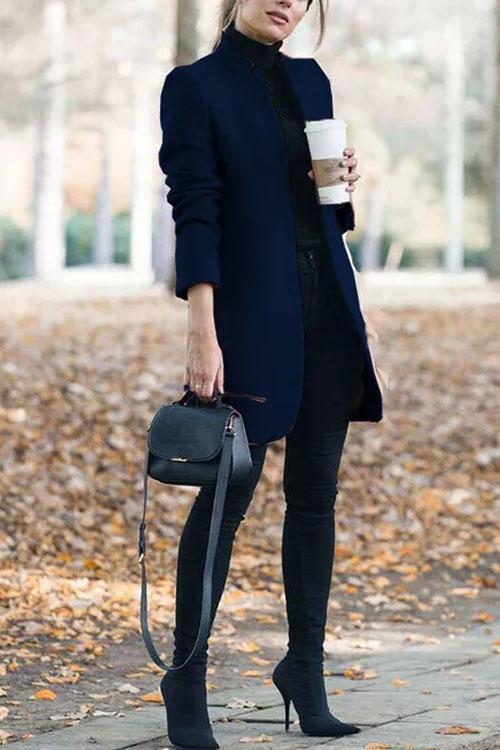 Manteau Long Col Montant, Style Officier