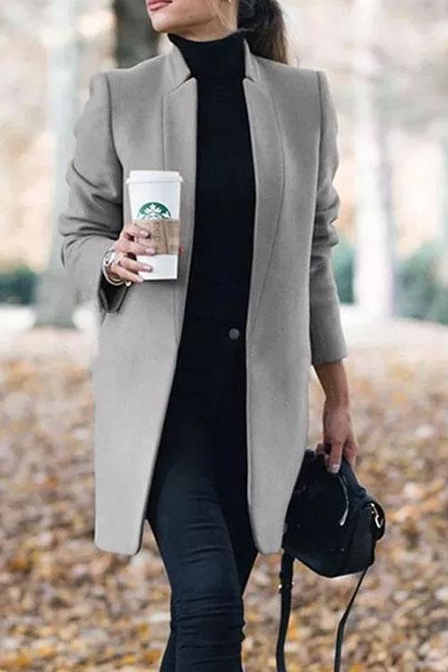 Manteau Long Col Montant, Style Officier