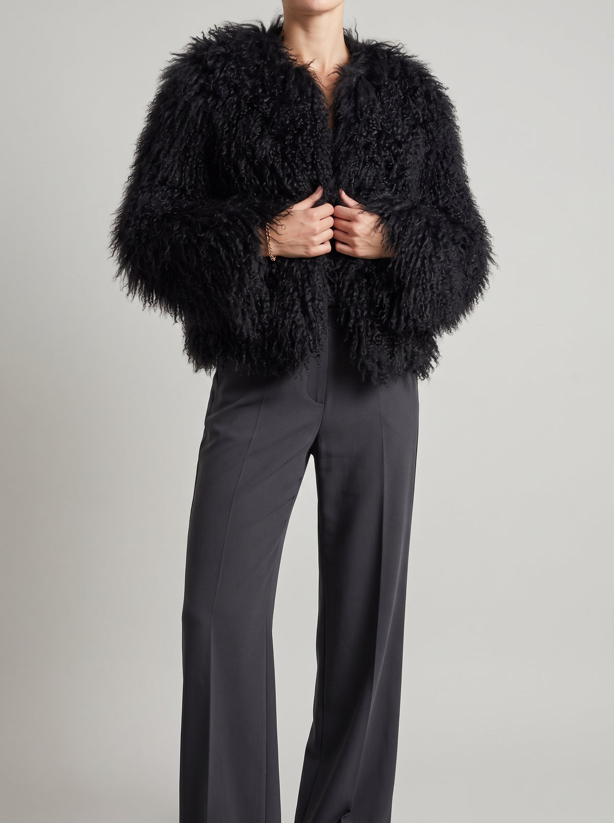 Elsie Short Fluffy Faux Fur Coat — Black