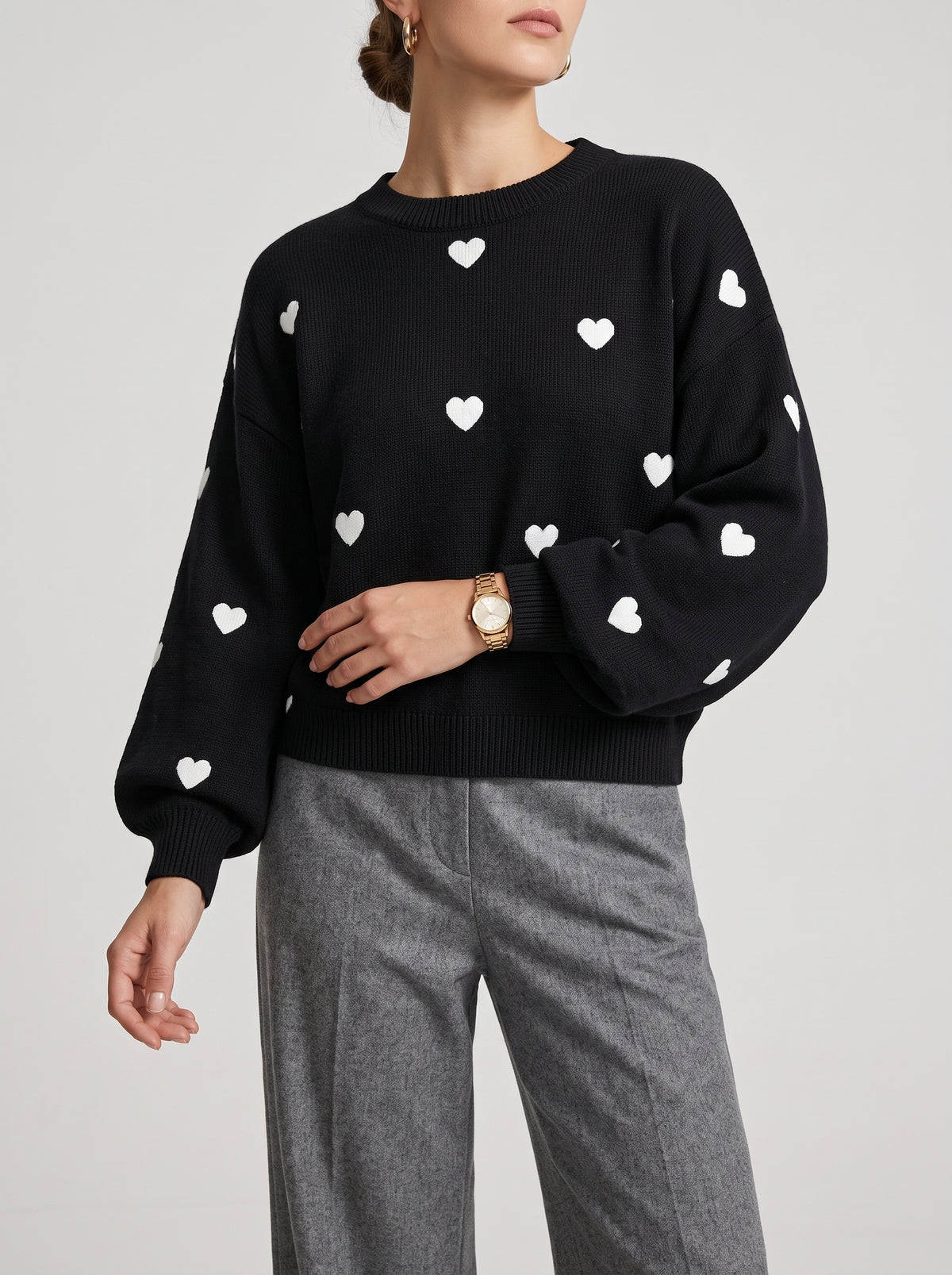 VIOLETTE — Heart Print Jumper - Black