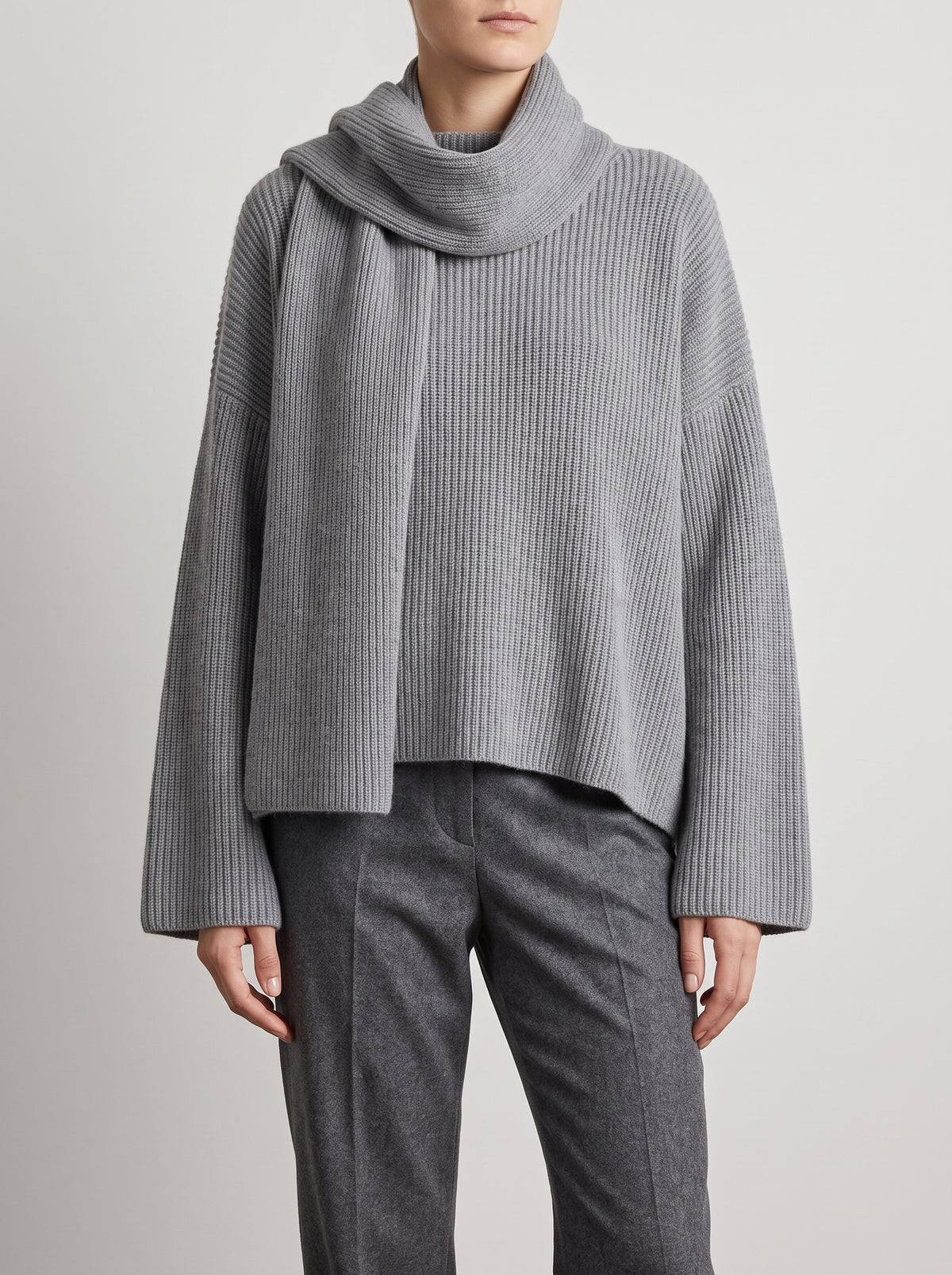 Xia Oversized Knit Jumper With Scarf - Grey