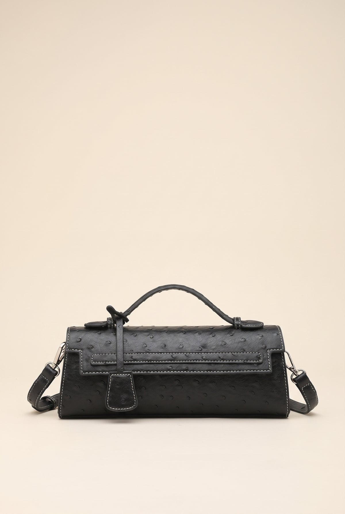 Pochette Jasmin embossée effet cuir d'autruche - Noir