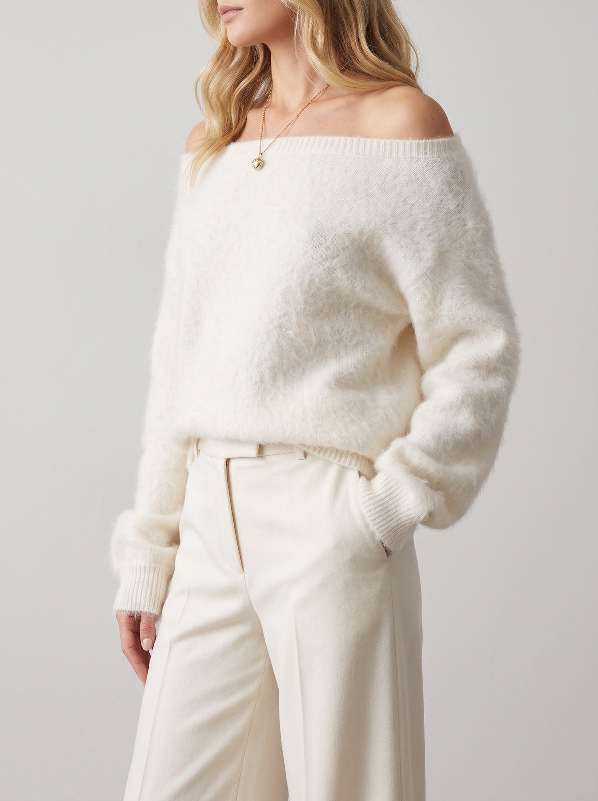 Meryl Soft Knit Off-The-Shoulder Jumper - White