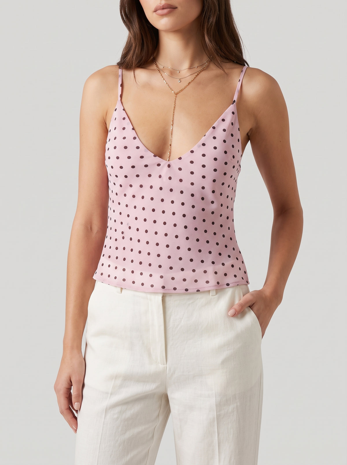 Tatum Polka Dot V-Neck Camisole — Pink