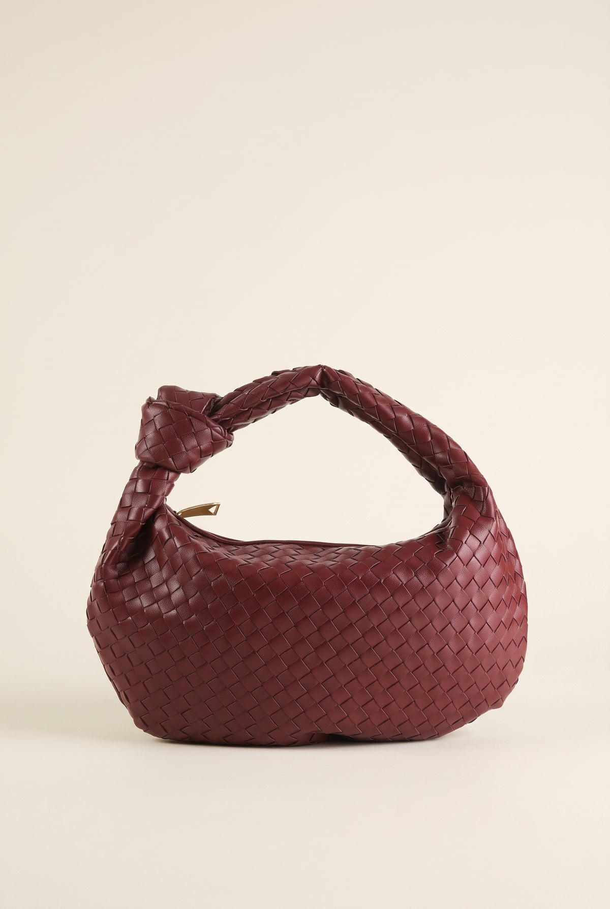 Medium Woven Bag with Leather Details — Burgundy