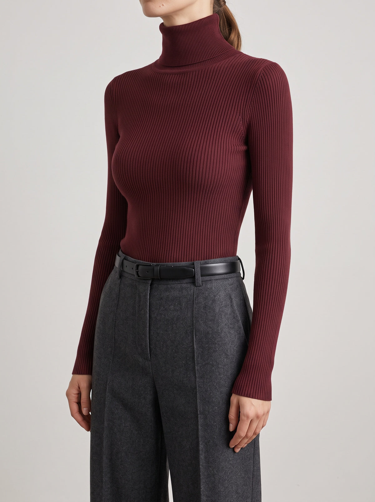 Jessa Ribbed Long Sleeve Top — Burgundy