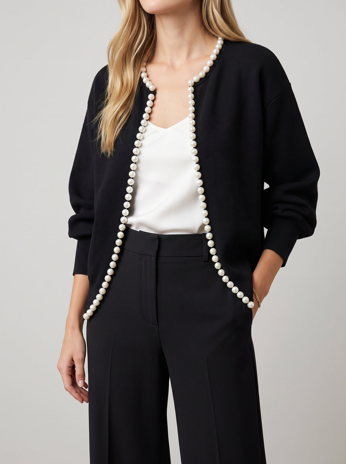 PERLE — Cropped Knit Jumper - Black