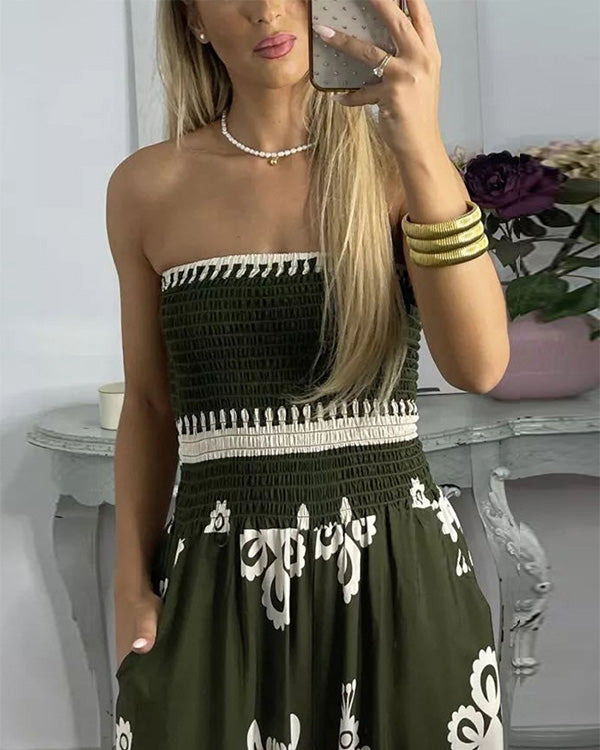 Combinaison Pantalon Large Bustier, Imprimé Totem