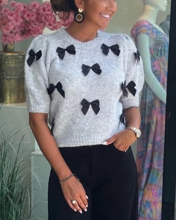 Pull Col Rond Manches Mi-Longues avec Nœud