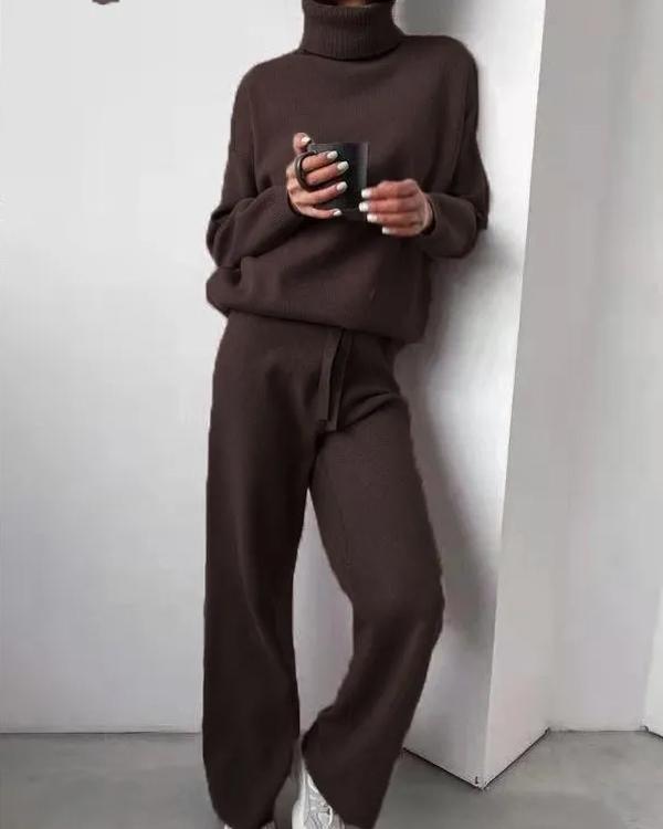 Ensemble Pull Col Roulé et Pantalon Tricot, 2 Pièces