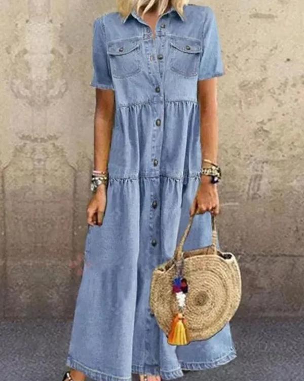 Robe Longue en Denim, Boutonnée