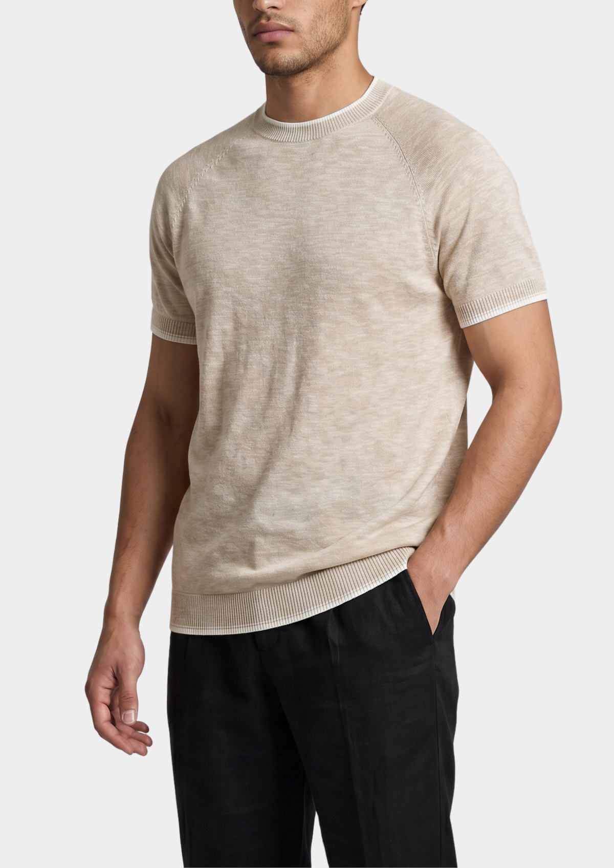T-Shirt Capri en lin contrasté beige