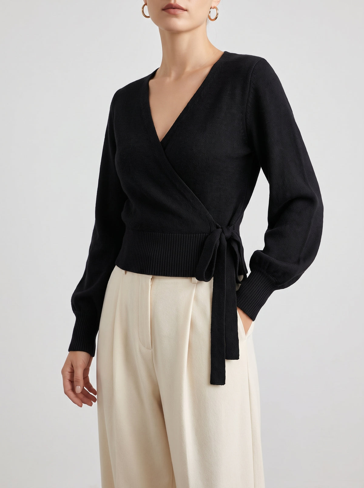 Diana Open-Front Knit Cardigan — Black