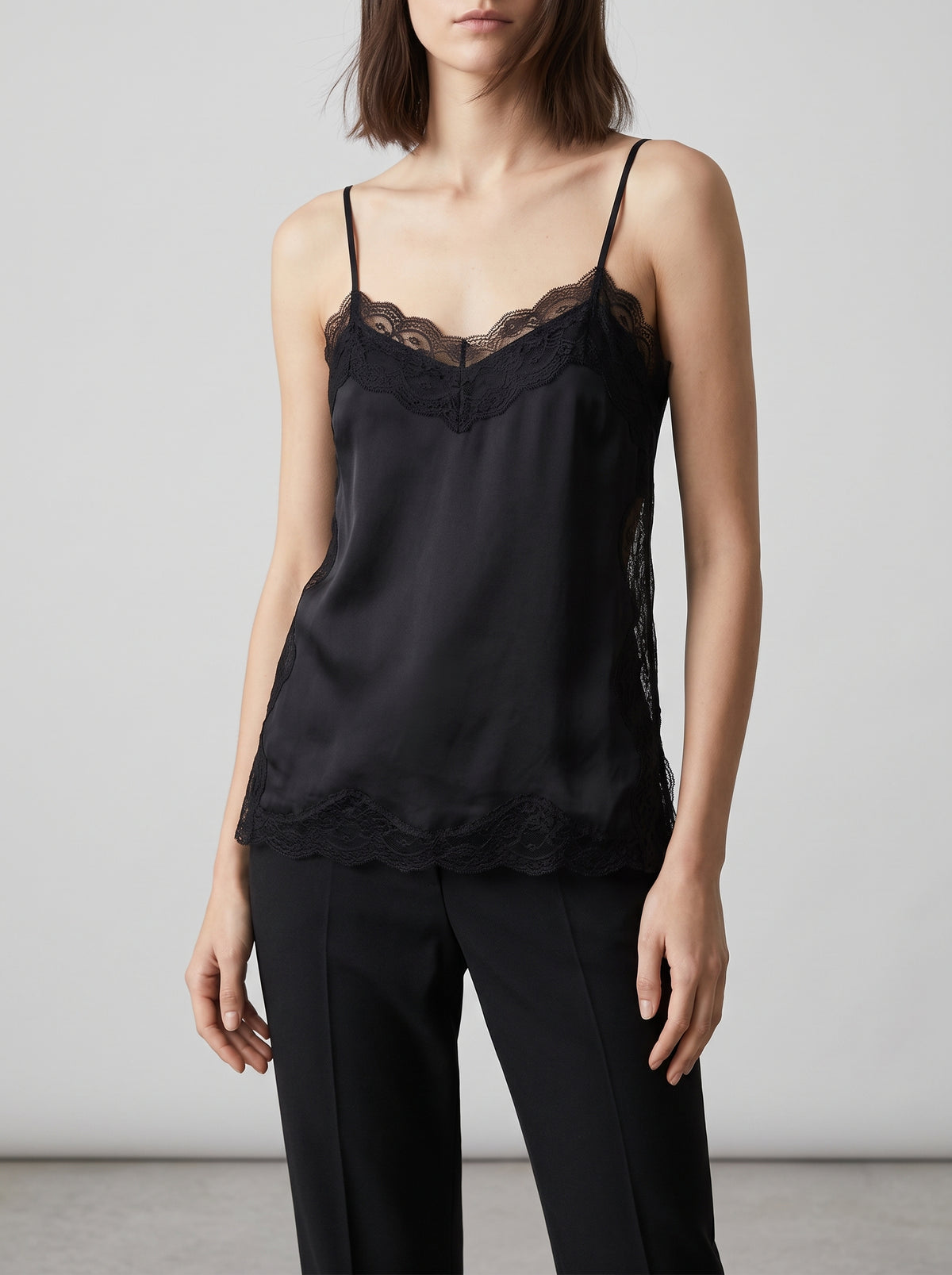 Sia Lace-Trim Camisole — Black