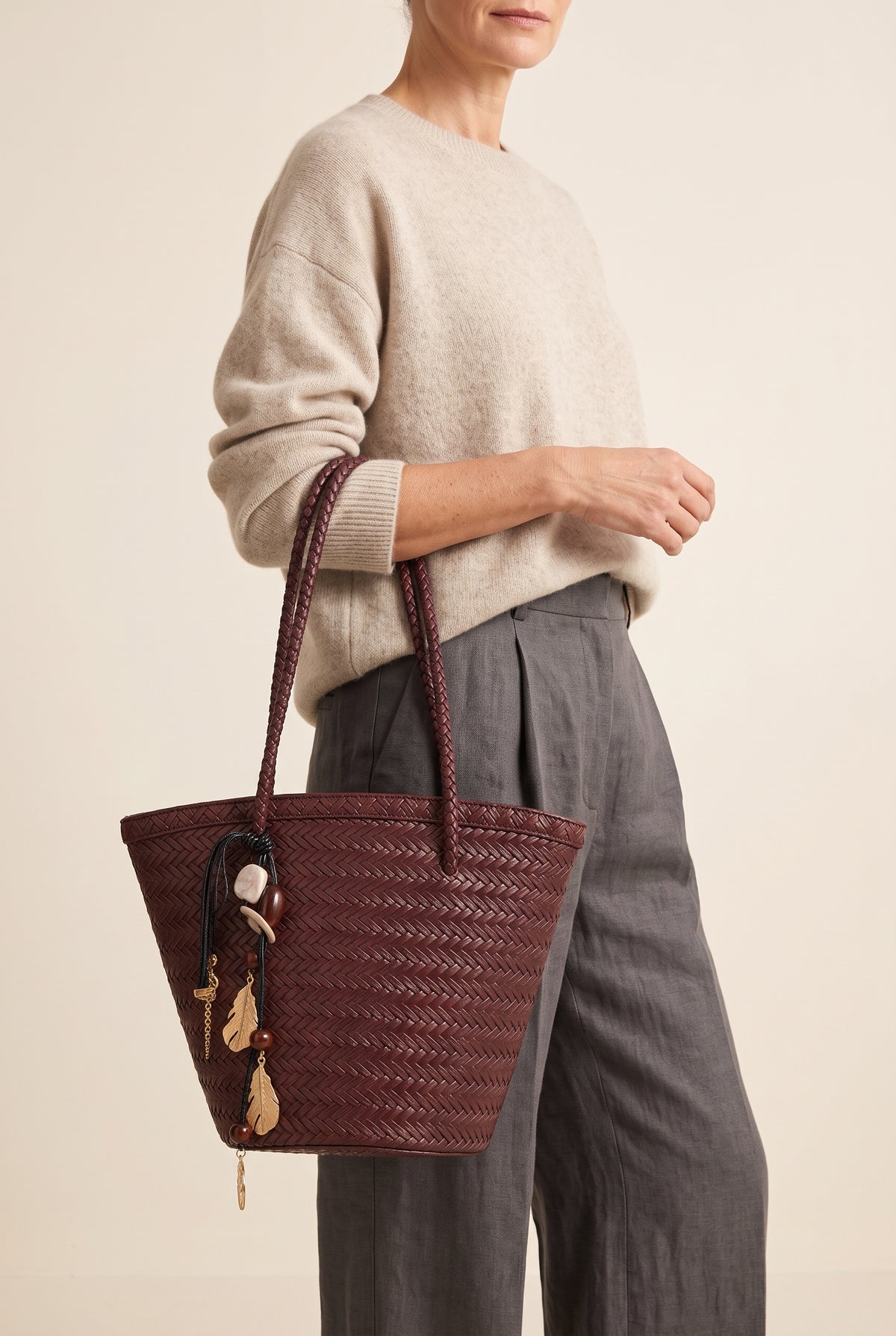 Meryl Woven Bucket Bag with Pouch — On-Model View