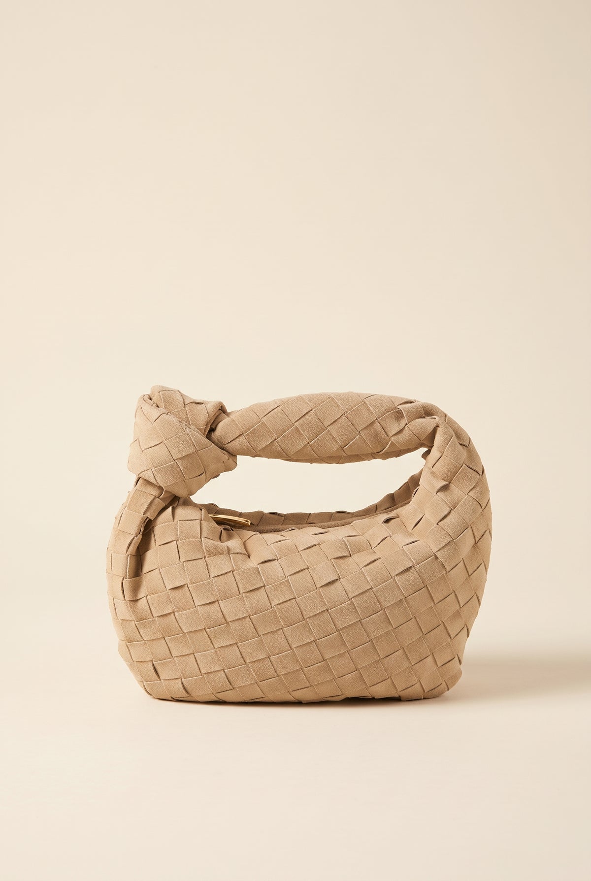 Mini Woven Faux Suede Knot Bag — Beige