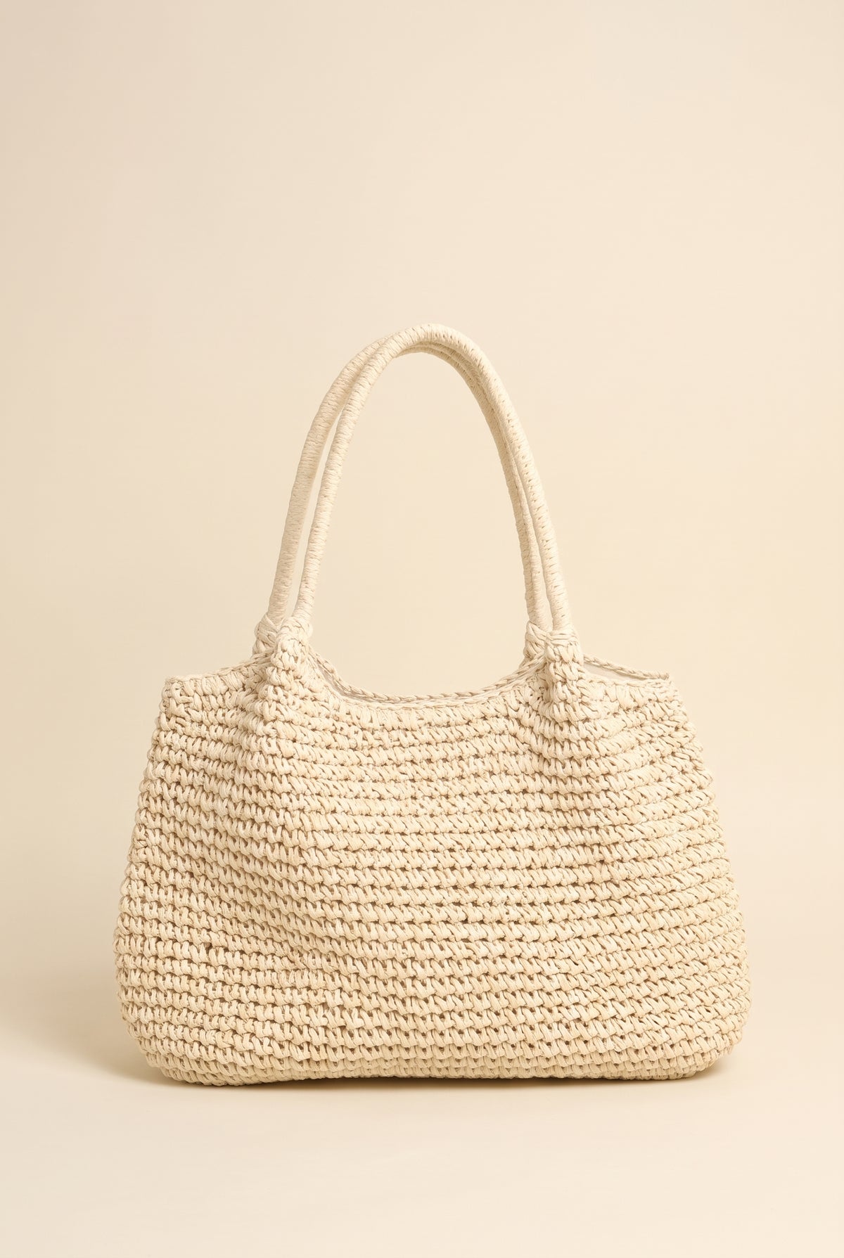 Brielle Square Woven Straw Beach Tote — Beige