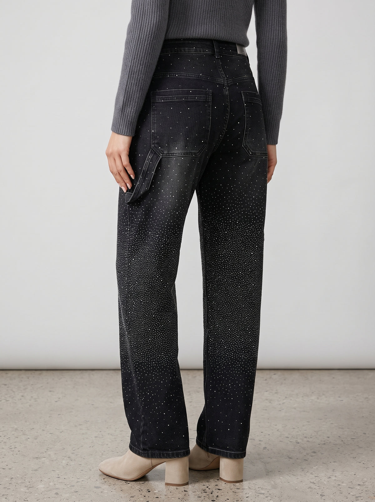 Jeremy Rhinestone Baggy Cargo Jeans — Dark Denim
