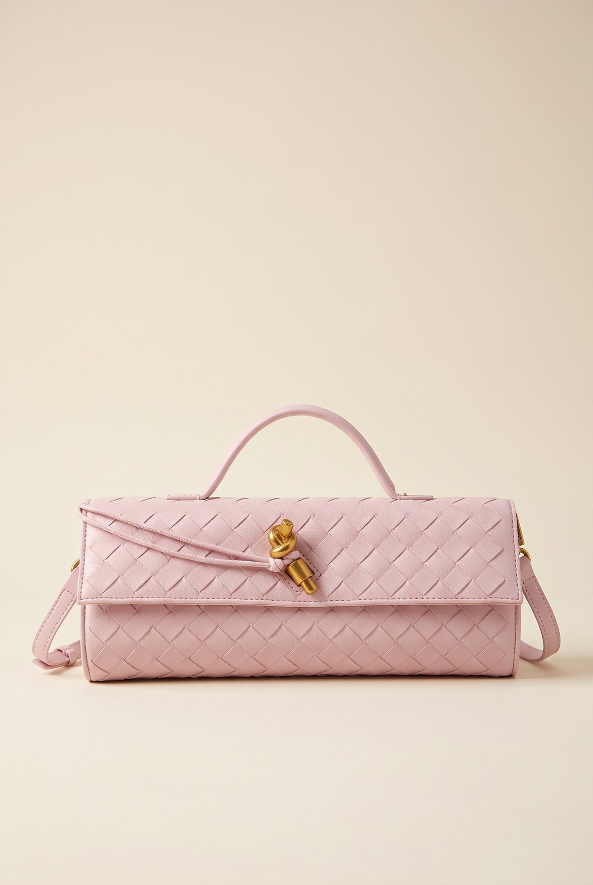 Bianca Woven Faux Leather Handbag — Pink