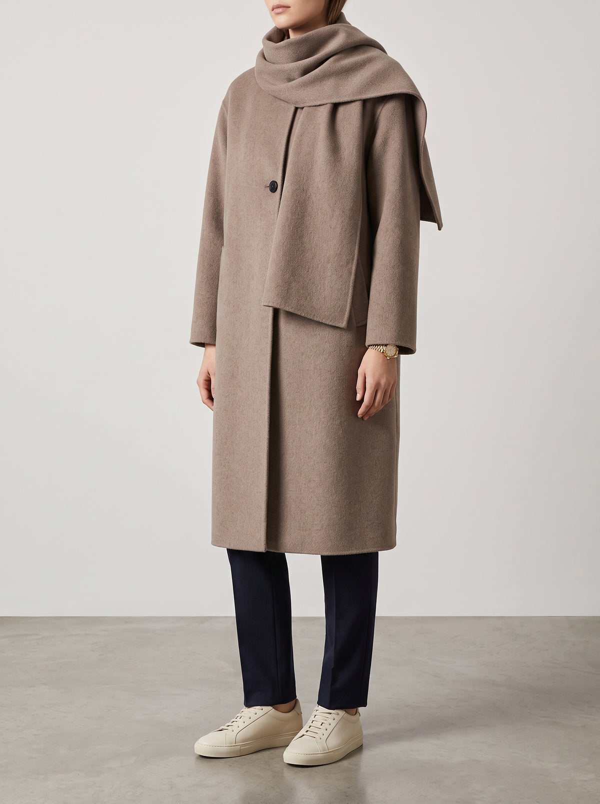 Cecille Coat with Matching Scarf — Beige