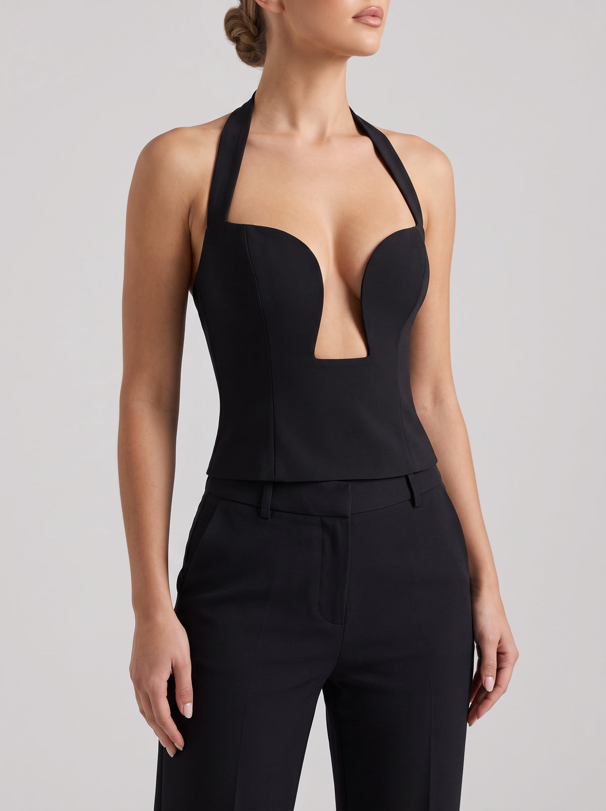 Bianca Backless Top with Steel Ring - Black
