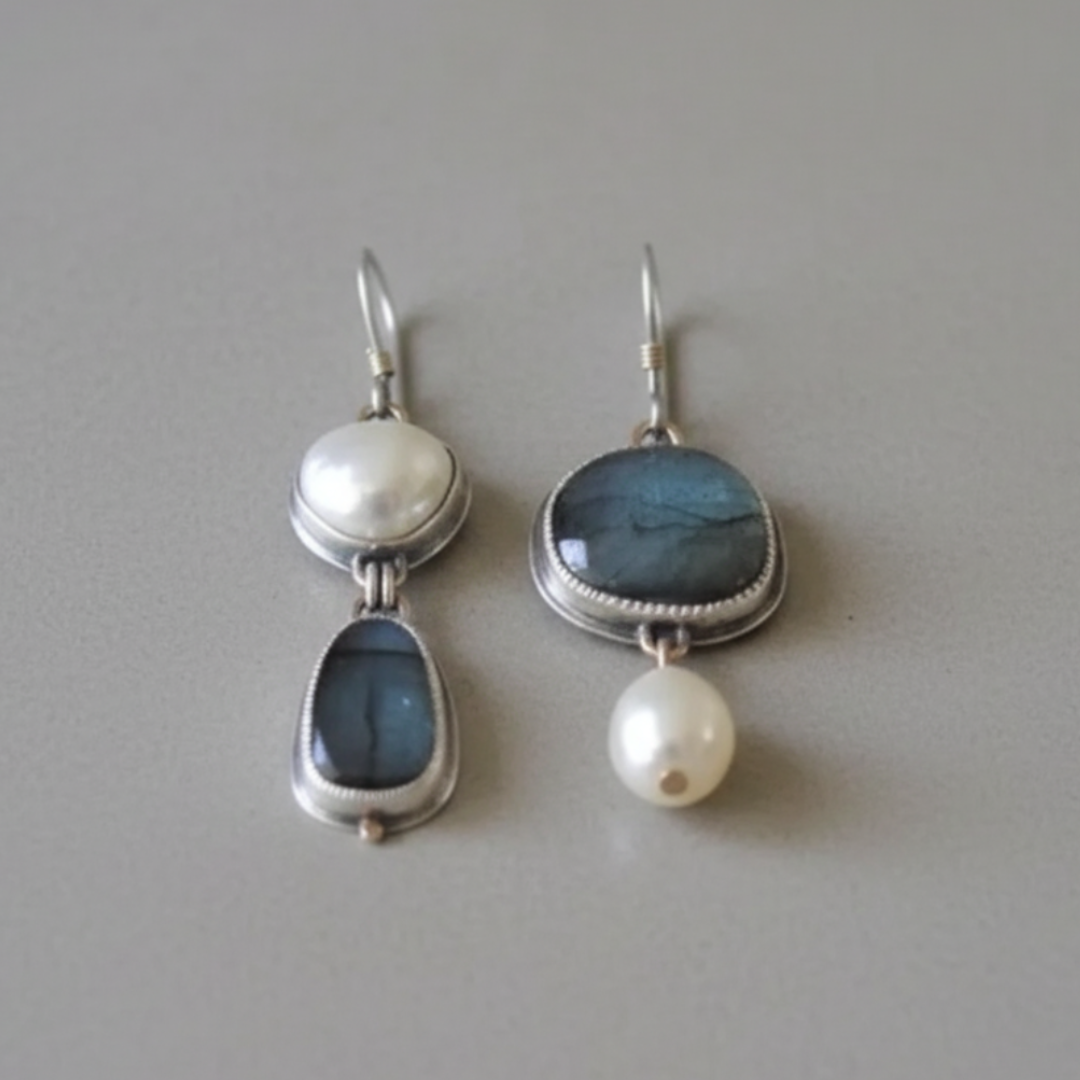 Boucles d'oreilles vintage pierre bleue et perle