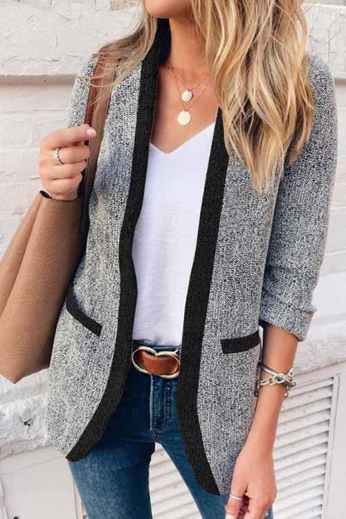 Manteau Tailleur Blazer Classique, Gris Fumé