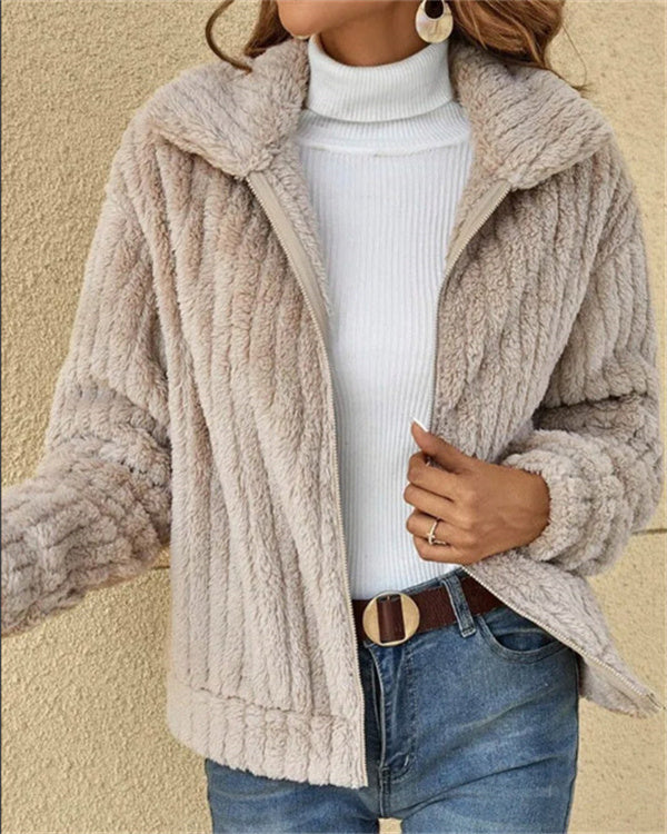 Manteau Polaire Doux à Revers, Zippé