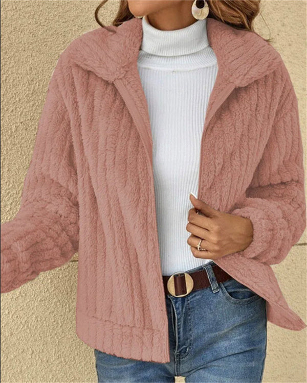 Manteau Polaire Doux à Revers, Zippé
