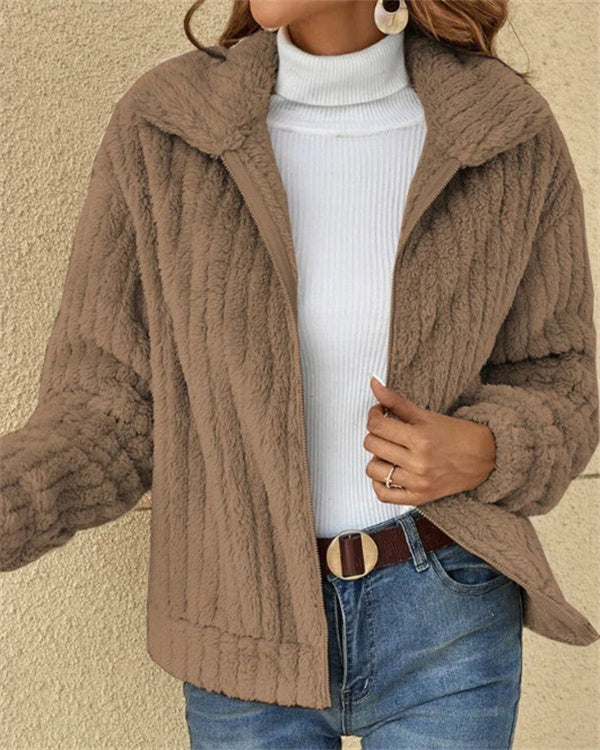 Manteau Polaire Doux à Revers, Zippé