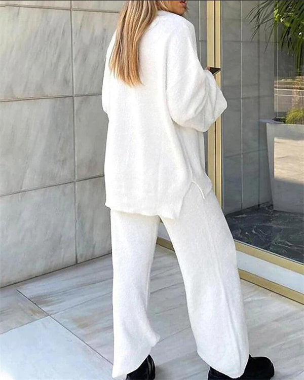 Ensemble Col en V Uni, Doux et Chaud, 2 Pièces