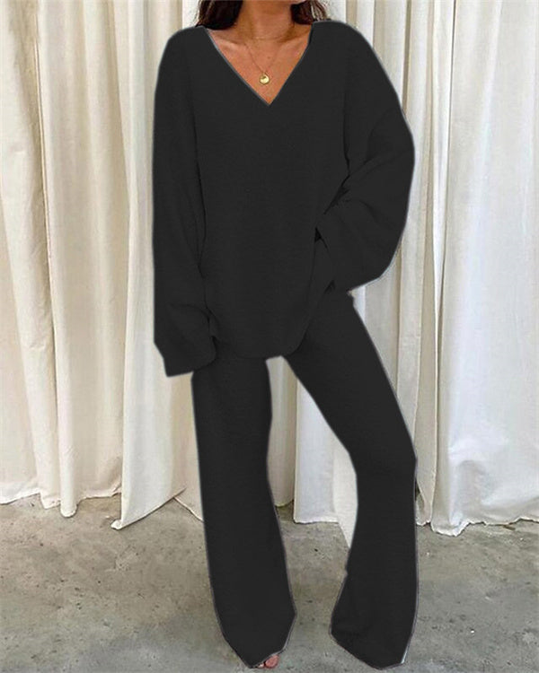 Ensemble Col en V Uni, Doux et Chaud, 2 Pièces