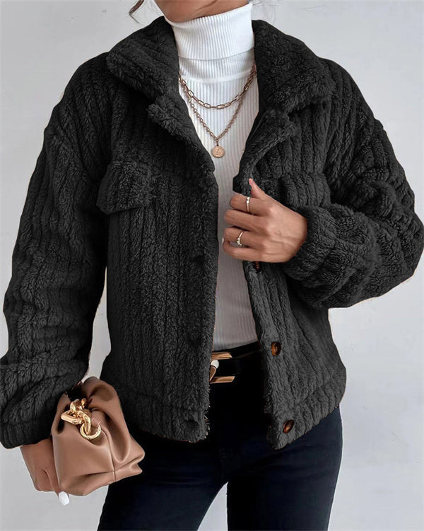 Manteau en Velours à Revers, Boutonné