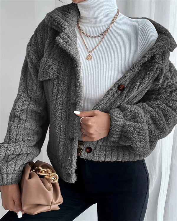 Manteau en Velours à Revers, Boutonné