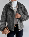 Manteau en Velours à Revers, Boutonné