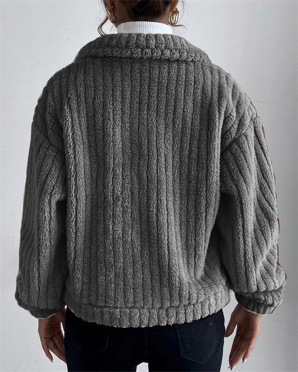 Manteau en Velours à Revers, Boutonné