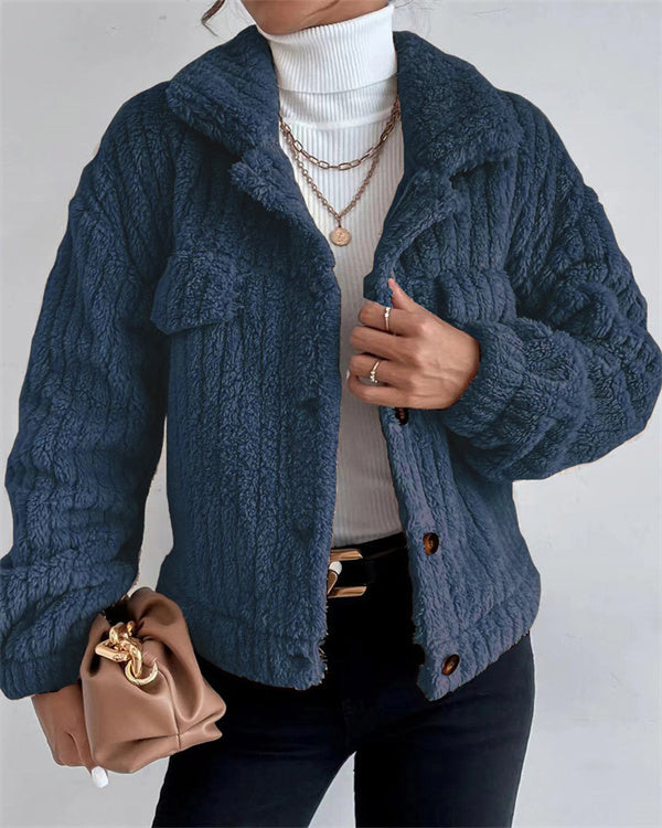 Manteau en Velours à Revers, Boutonné