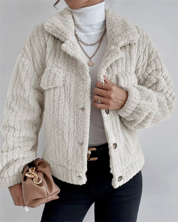 Manteau en Velours à Revers, Boutonné