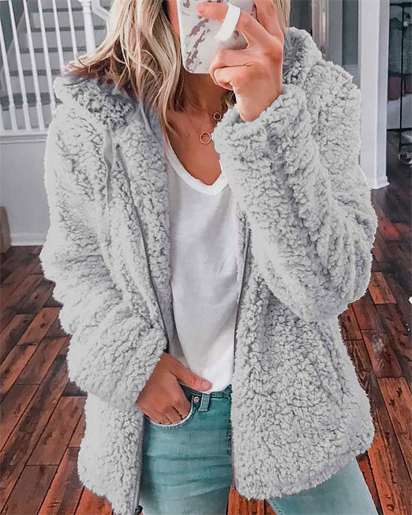 Manteau en Velours à Revers, avec Zip