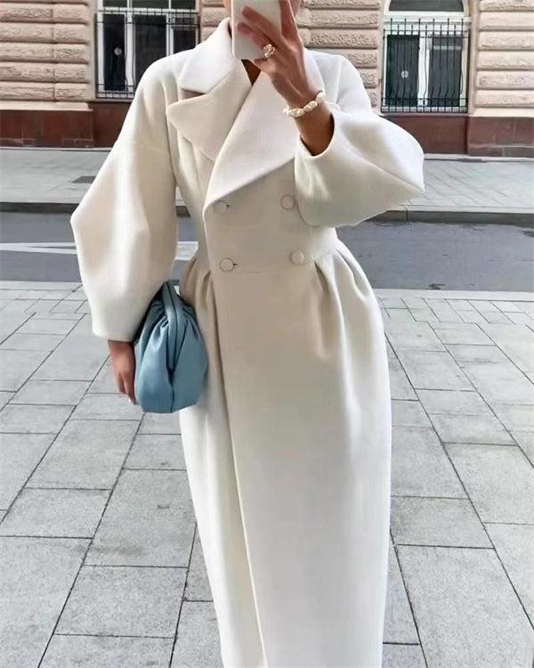 Manteau en Laine à Revers, Manches Lanterne Vintage