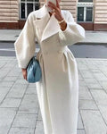 Manteau en Laine à Revers, Manches Lanterne Vintage